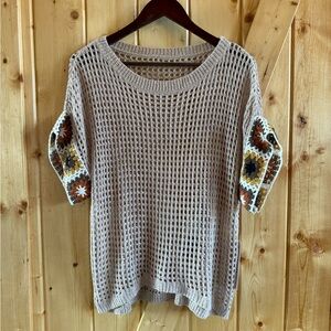 Crochet Knit Short Sleeve Sweater